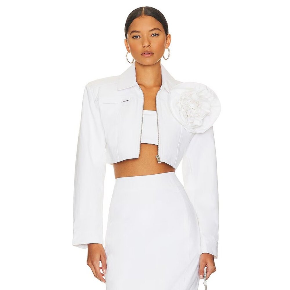 LAMARQUE Aneesa Denim Jacket With Removable Floral Applique White